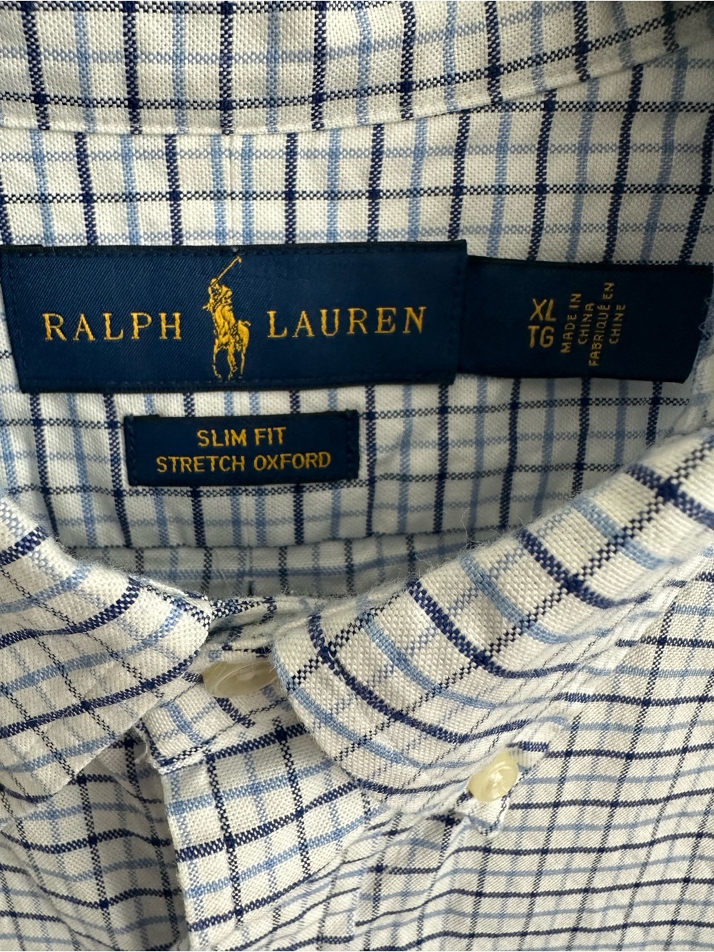 Ralph Lauren White and Blue Checked Button-Down Slim Fit Dress Shirt - Picture 3 of 6